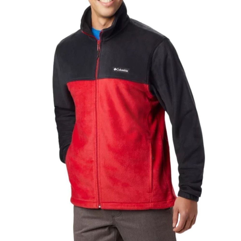 COLUMBIA Men's Jacket Outwrwear Fleece Full Zip Pockets Drawcord Red Black Small